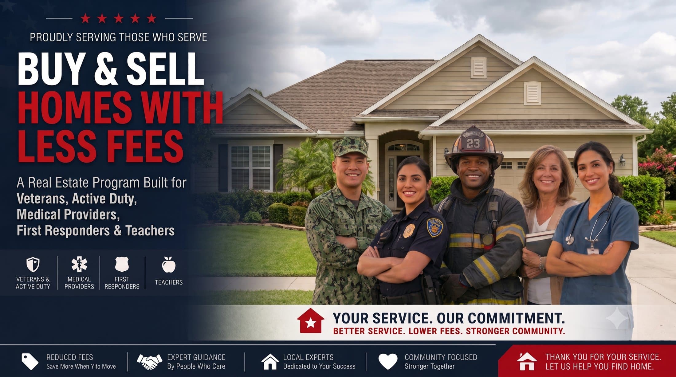 Our SD Heroes — Buy and sell homes with less fees. A real estate program built for veterans, active duty, medical providers, first responders, and teachers.